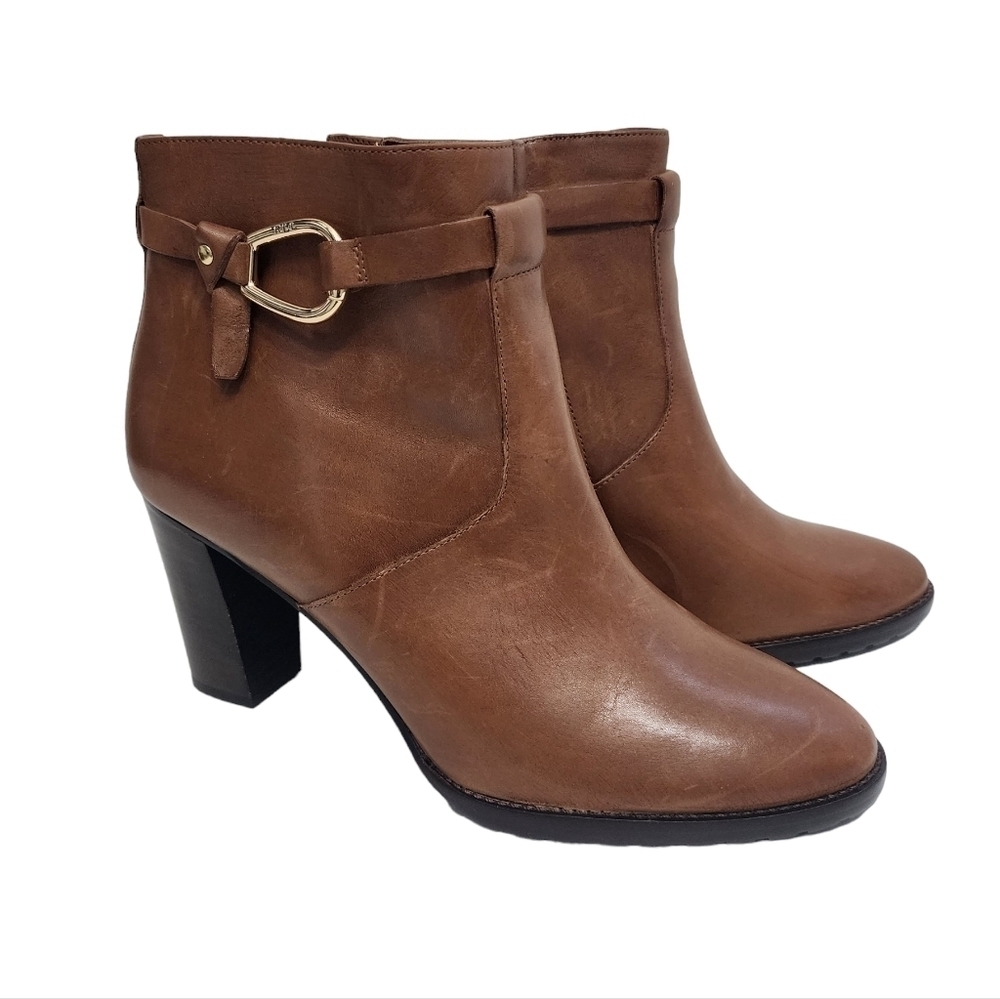 Lauren Ralph Lauren Laletta Brown Caramel Leather Ankle Boots equestrian Autumn